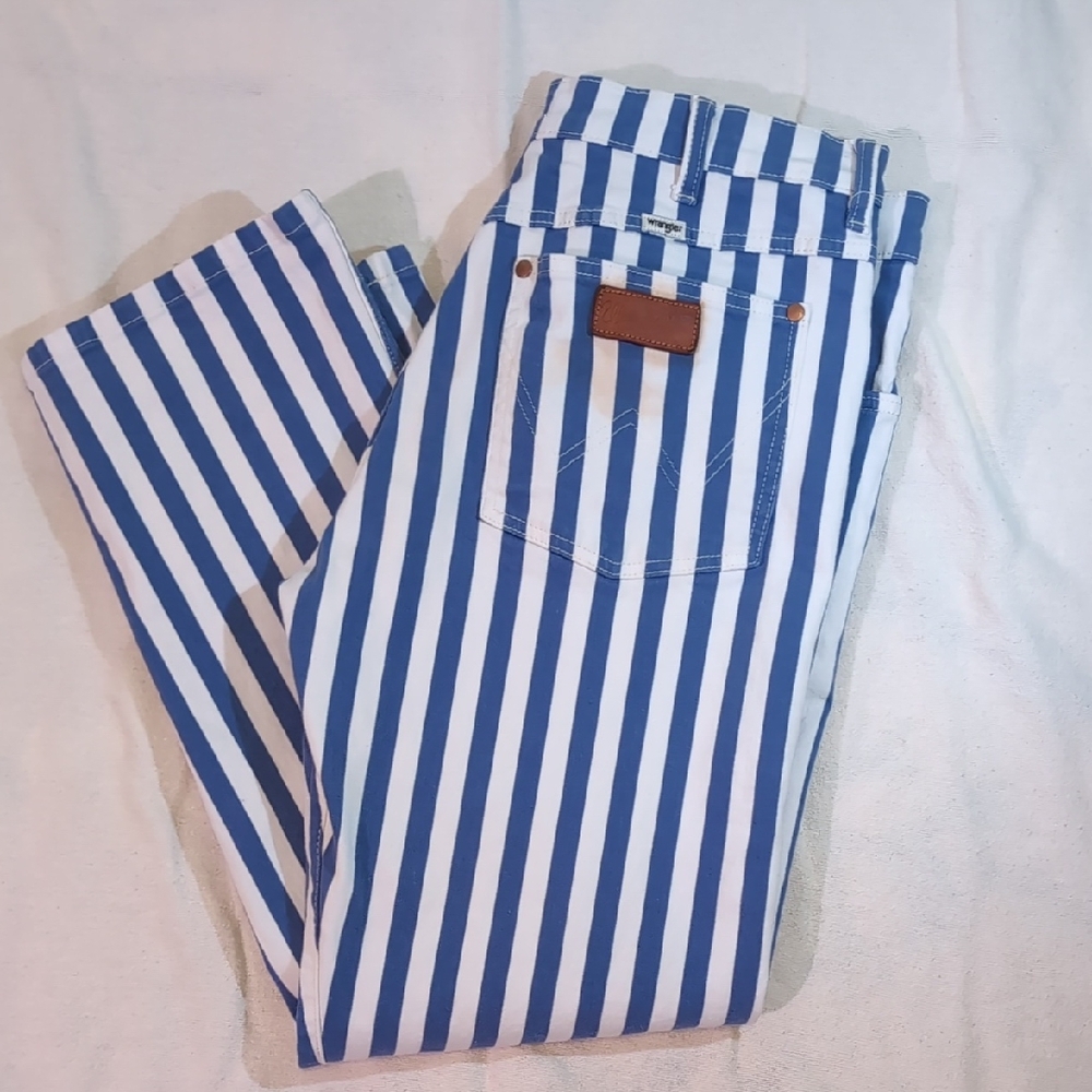 Blue and White Striped Men's Jeans